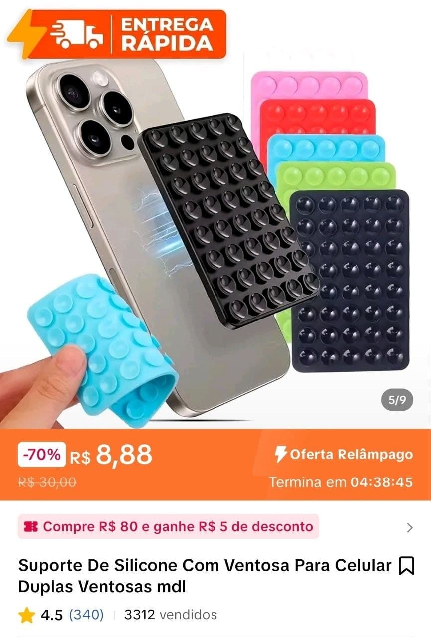 Suporte de Silicone com Ventosa para Celular 