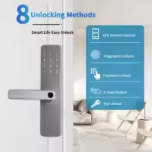 Silver Tuya Smart Fingerprint Door Lock, Easy Installation, Sturdy and Durable