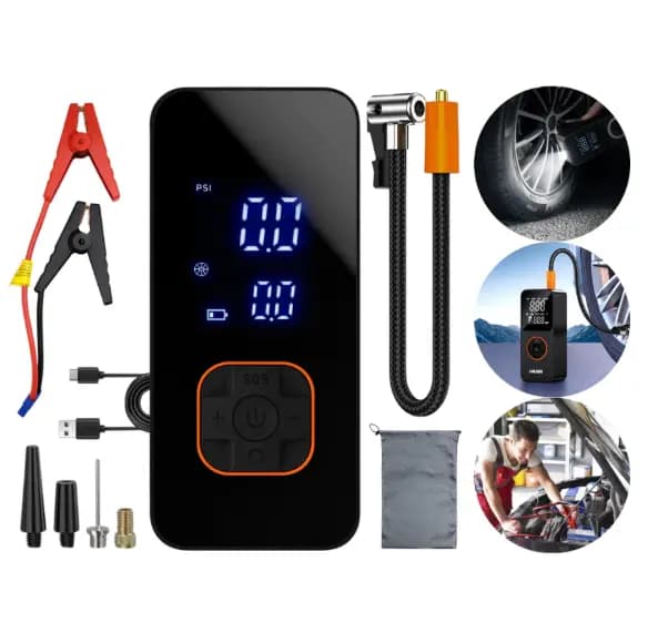 Bomba de Ar Portatil Compressor Inflator 4 em1 PowerBank Calibrador Multi-função de Carro Auto Pneu