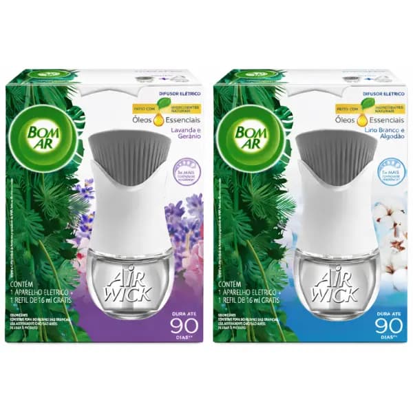 Aparelho e/ou Refil Bom Ar Difusor Elétrico Lavanda, Algodão, Framboesa - Cheirinho de casa, Perfume