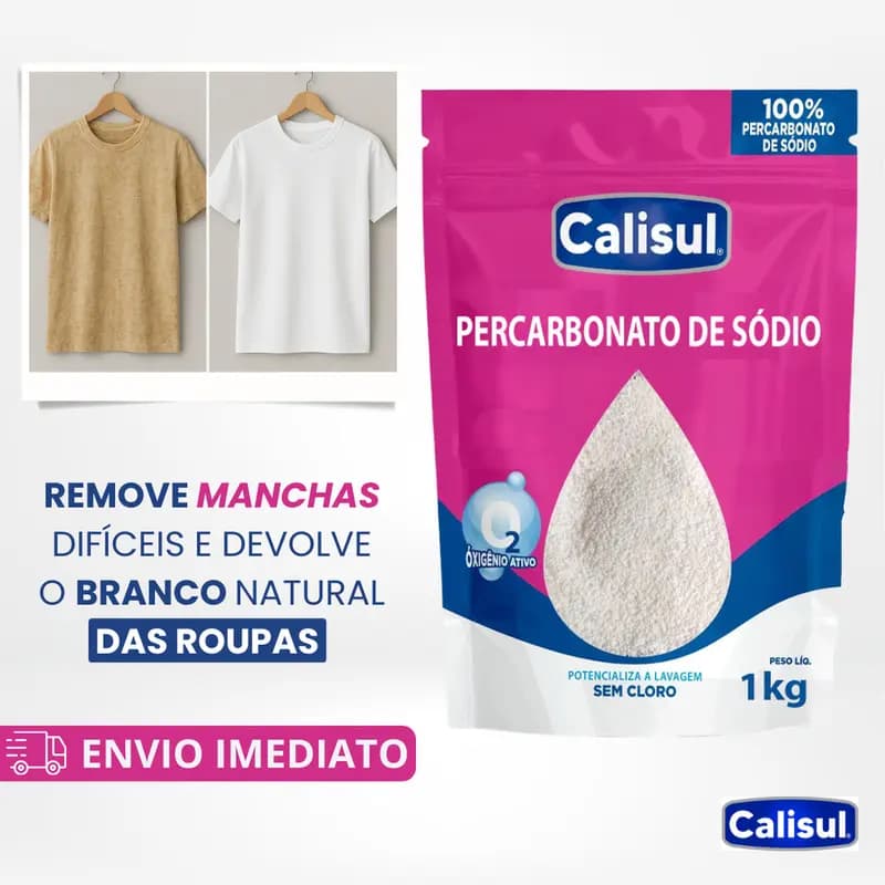 Percarbonato 100% Puro Tira Manchas Roupas Brancas e Coloridas